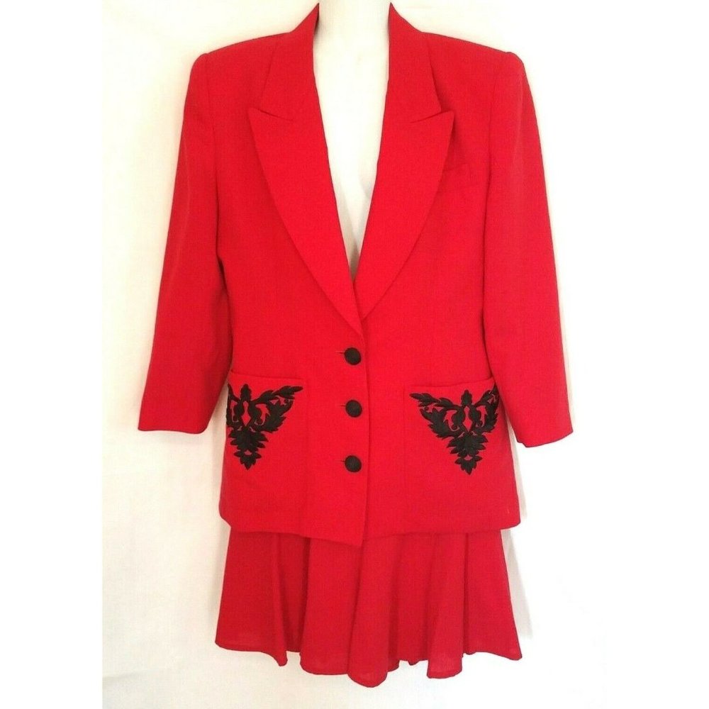 Dana Buchman VTG Red Vintage Wool Suit M/L